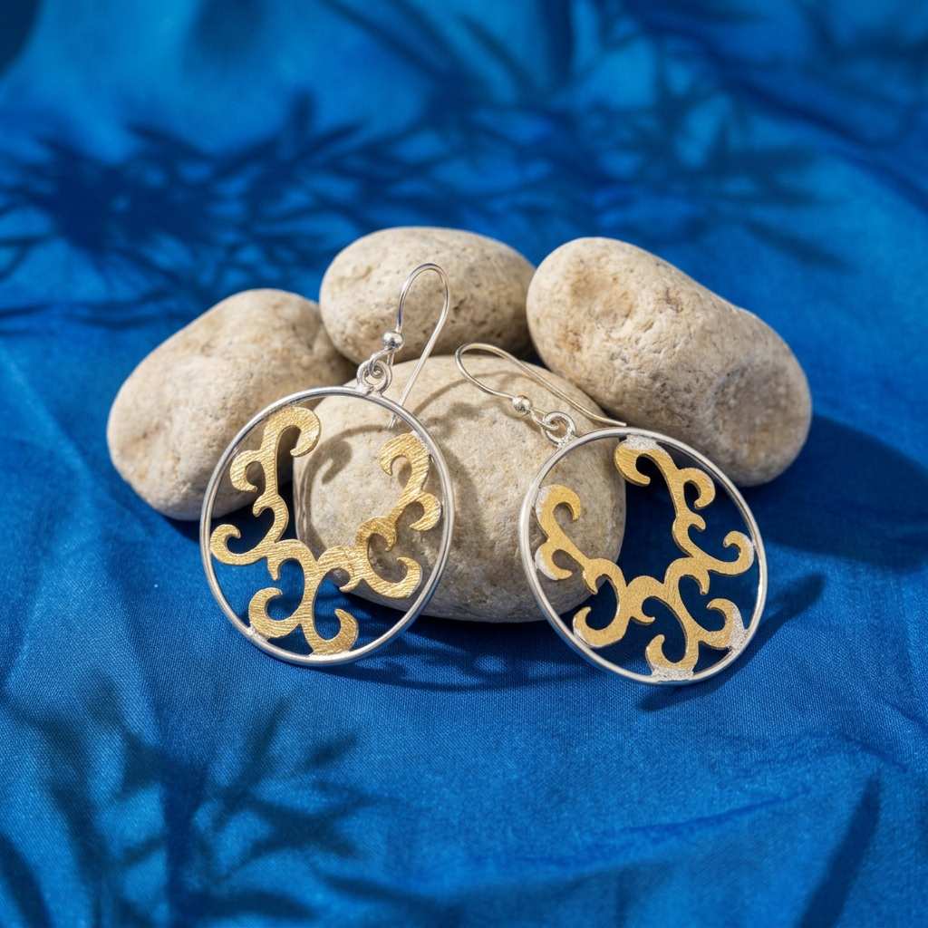 Ohrring - Silberkreis mit goldenem Thai-Ornament – Bild 2